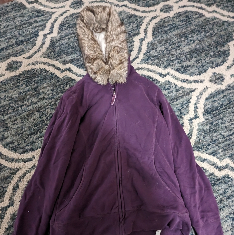 Purple L.L. Bean Faux Fur Hoodie Size Small